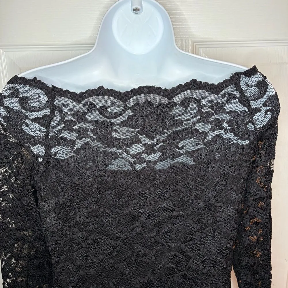 Bailey 44 Scalloped Black Lace Off-Shoulder Blouse Boatneck Long Sleeves M - Image 8