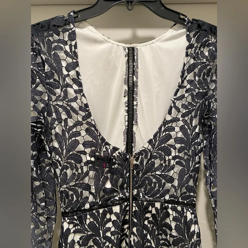 "Lilac Shade" Navy Blue Ombre Crochet Lace Overlay Backless Bodycon Fitted Dress - Image 7