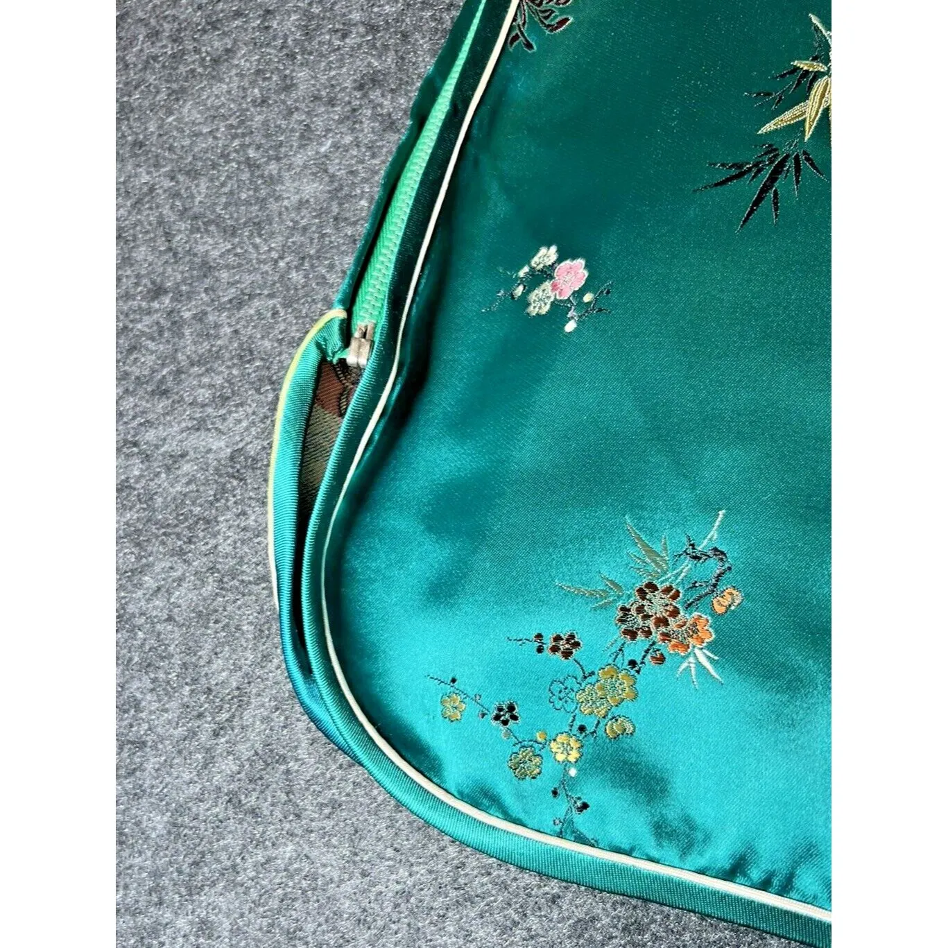 Japan Kimono Chinese Cheongsam Green Satin‎ Oriental Womens Size 40 Zip Vintage - Image 2