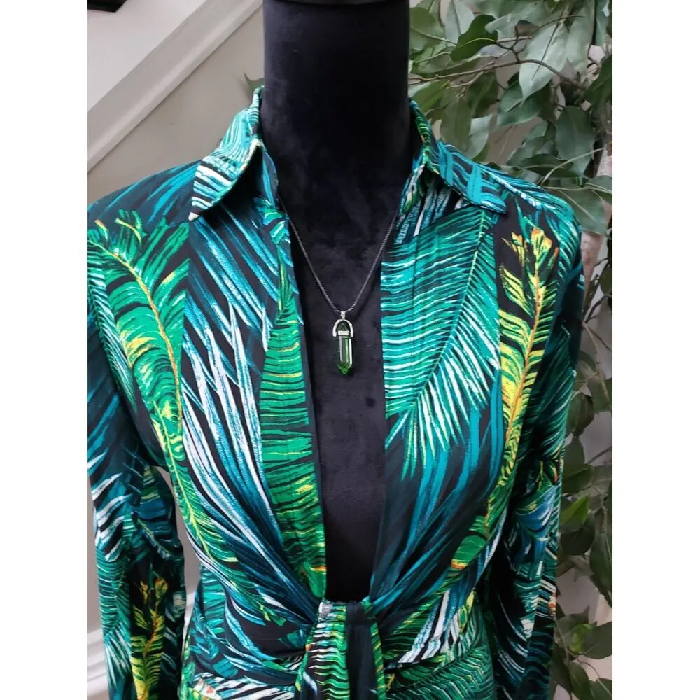 Chicme Womens Green 100% Polyester Casual Collared Long Sleeve Top Blouse Size M Size M - Image 2