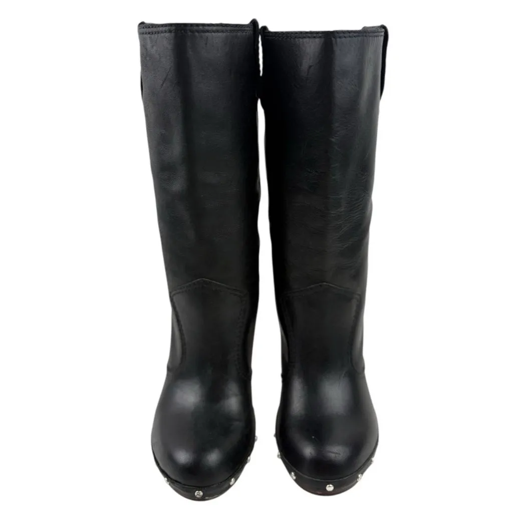 *Michael Kors Abagail Boots Womens Size 6 Black Leather Mid Calf Studded Heeled - Image 2