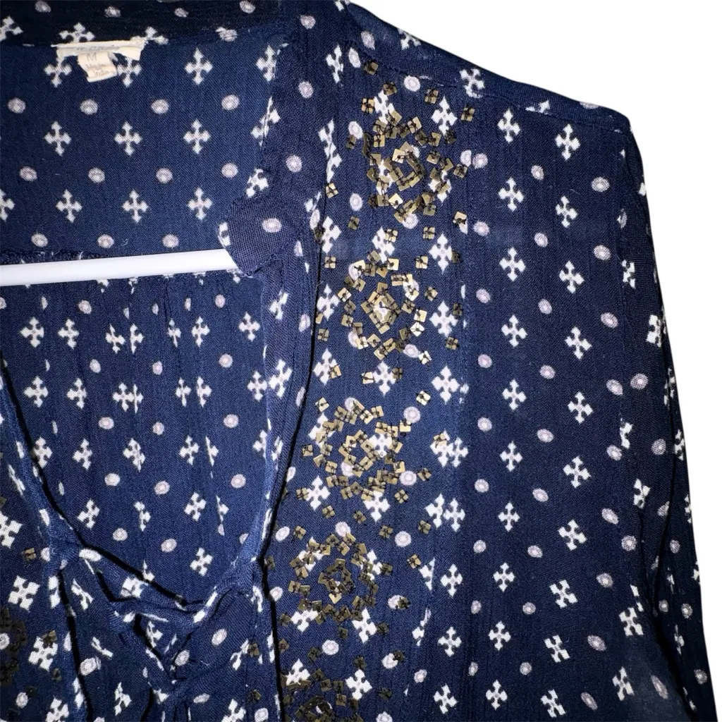 En Crème Blue Patterned Top or Mini Dress Size M - Image 3