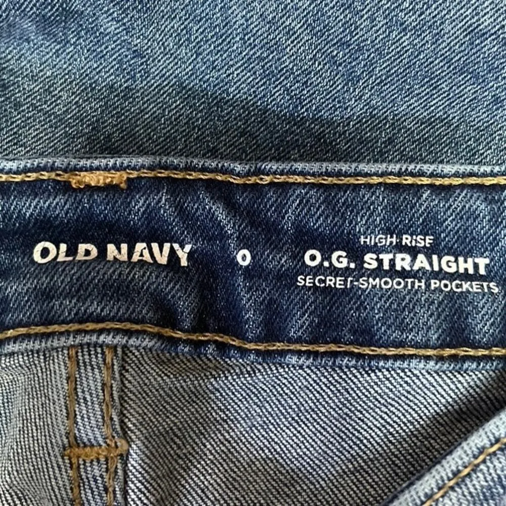 Old Navy Blue Medium Wash High Rise Cropped Denim OG Straight Leg Jeans Size 0 - Image 4