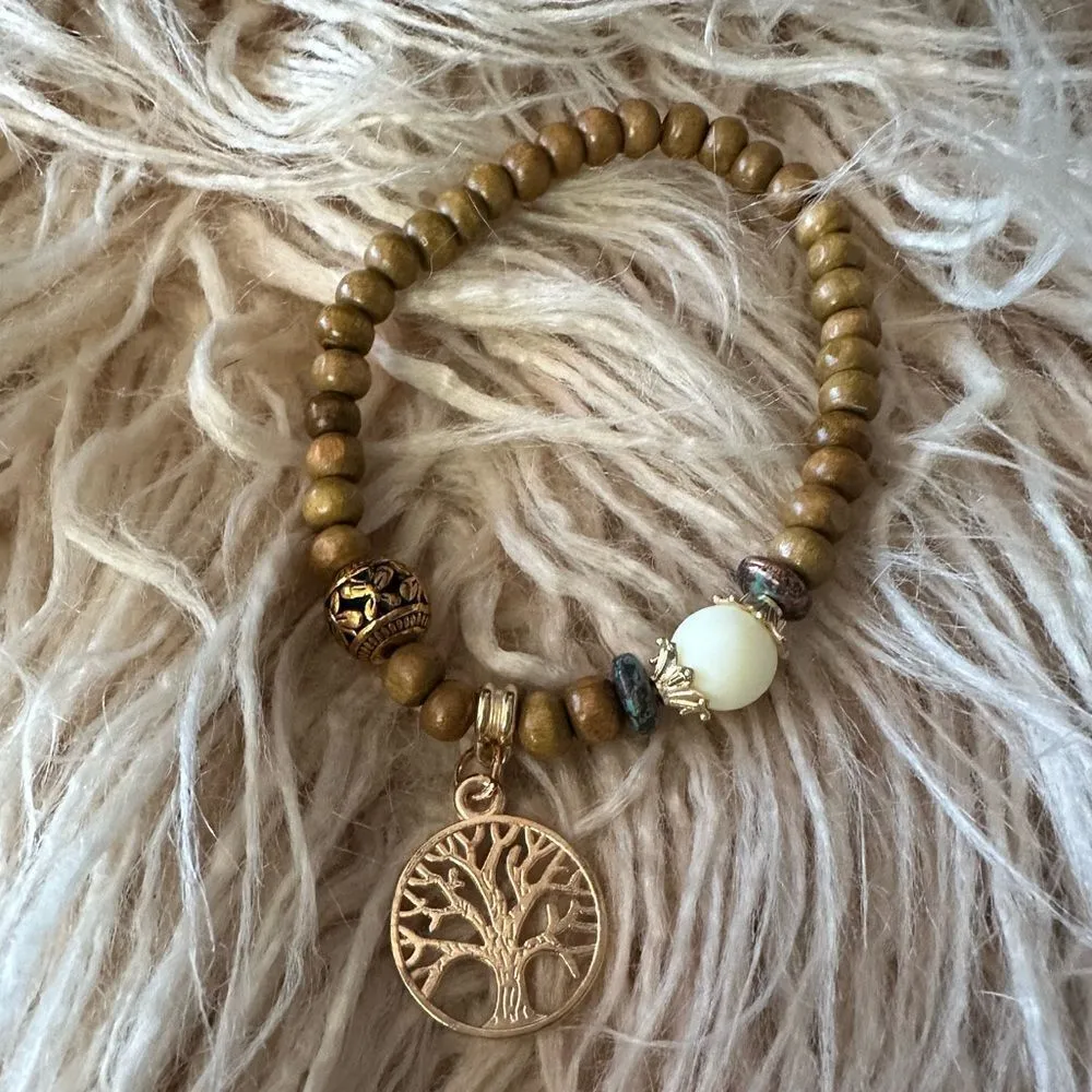 Tree of Life Touch of Blue Beaded Bracelet Trio Gold - Image 5