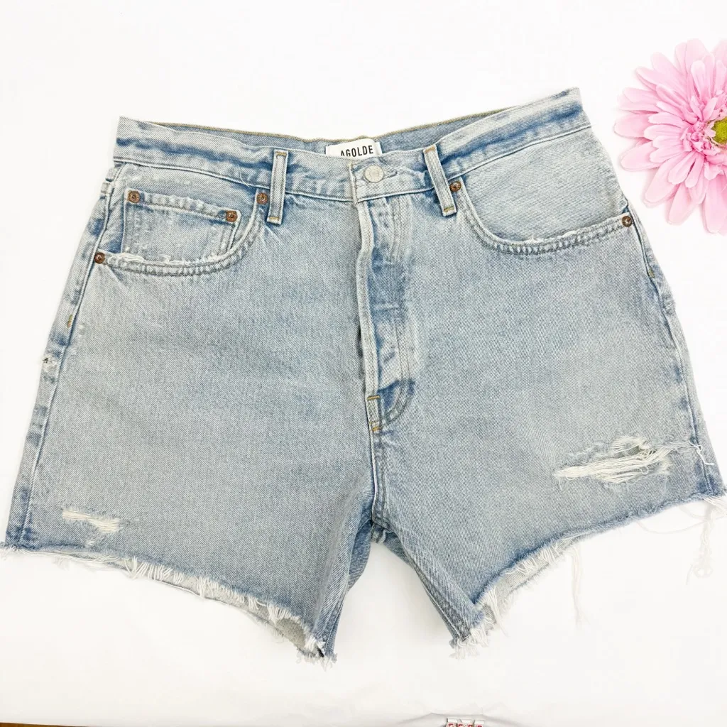 AGOLDE X Free People Riley High Rise Denim Jean Shorts Groove Light Wash - Image 2