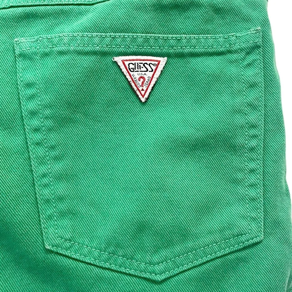 Vintage 80s Guess Jeans Kelly Green Denim Cutoff Shorts Georges Marciano Size 26 - Image 4