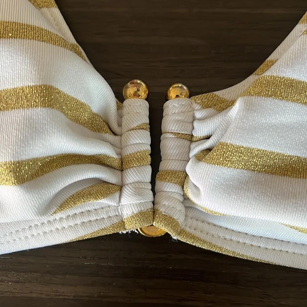 Lauren Ralph Lauren Gold Metallic Bikini Top White Size 14 - Image 3