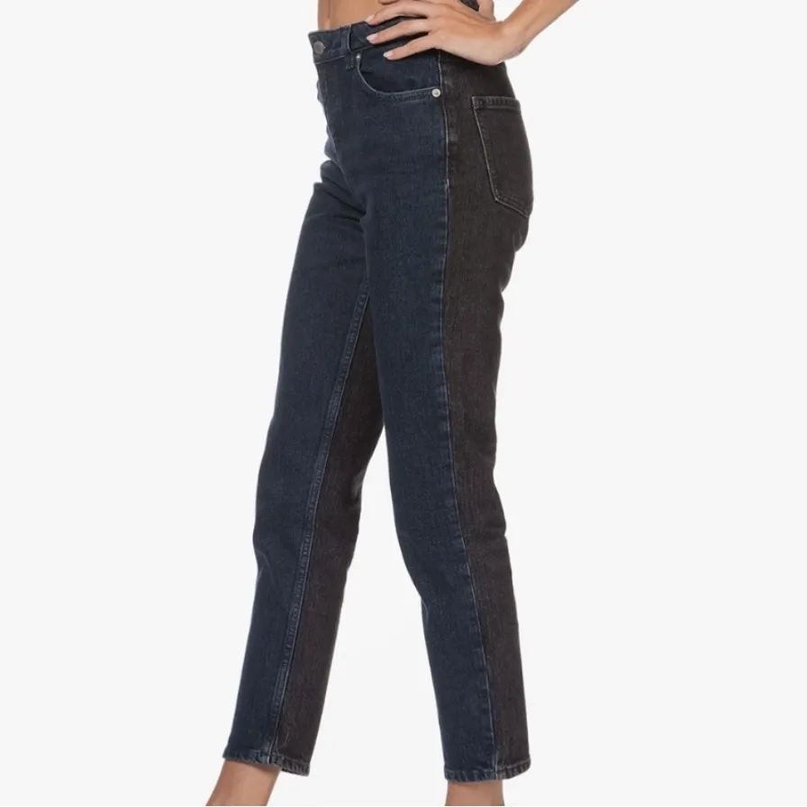 Ba&sh The Balm Two Toned Cropped Jeans Straight Leg Dark Blue Black - Image 3