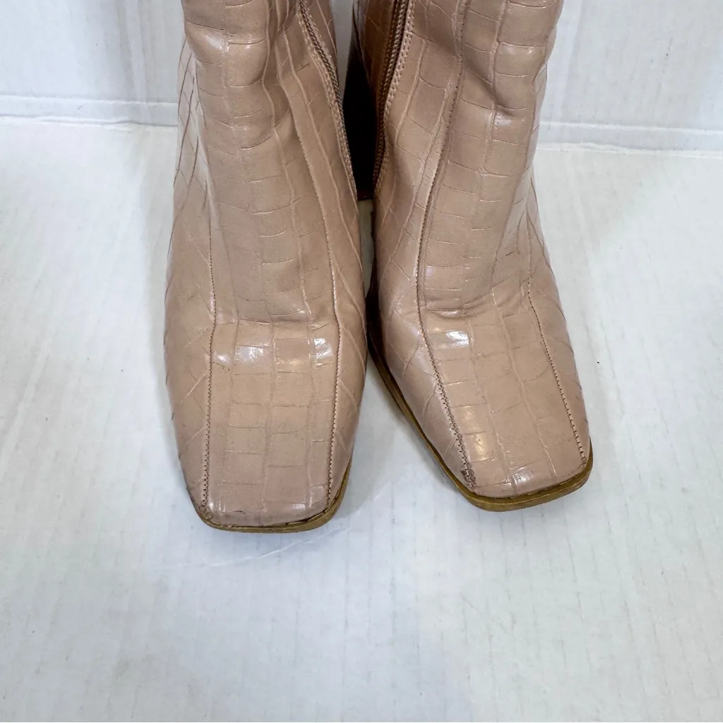 Nasty Gal Tan Croc Embossed Leather Chunky Heels Boots Women’s 5 Fall Preppy - Image 5