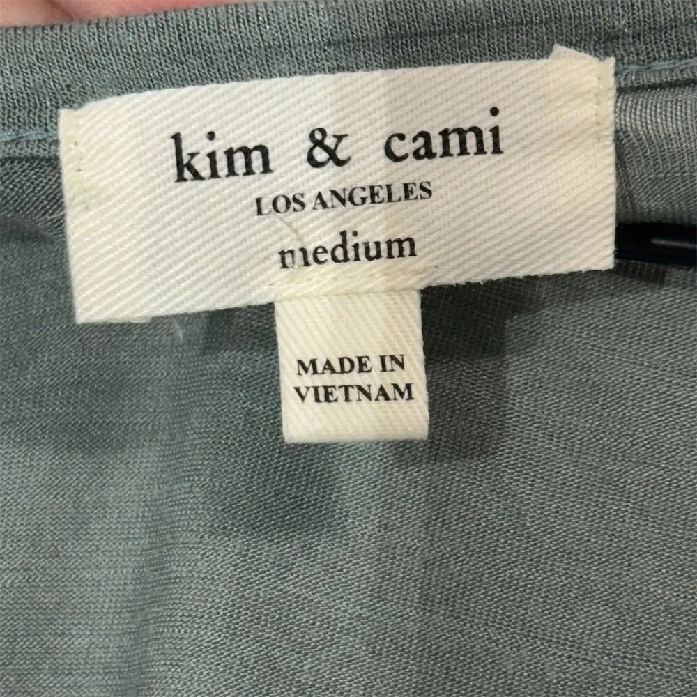 Kim & Cami Puff Sleeve Top M Sage Green Blouse Textured‎ Knit Chiffon Sleeves Size M - Image 7