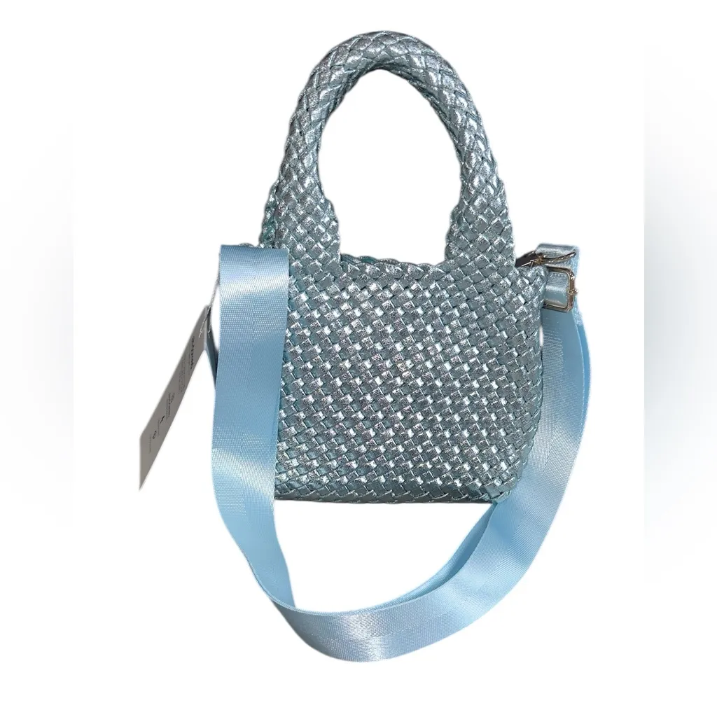 NWT AHDORNED MINI WOVEN BAGS IN BLUE METALLIC - Image 2