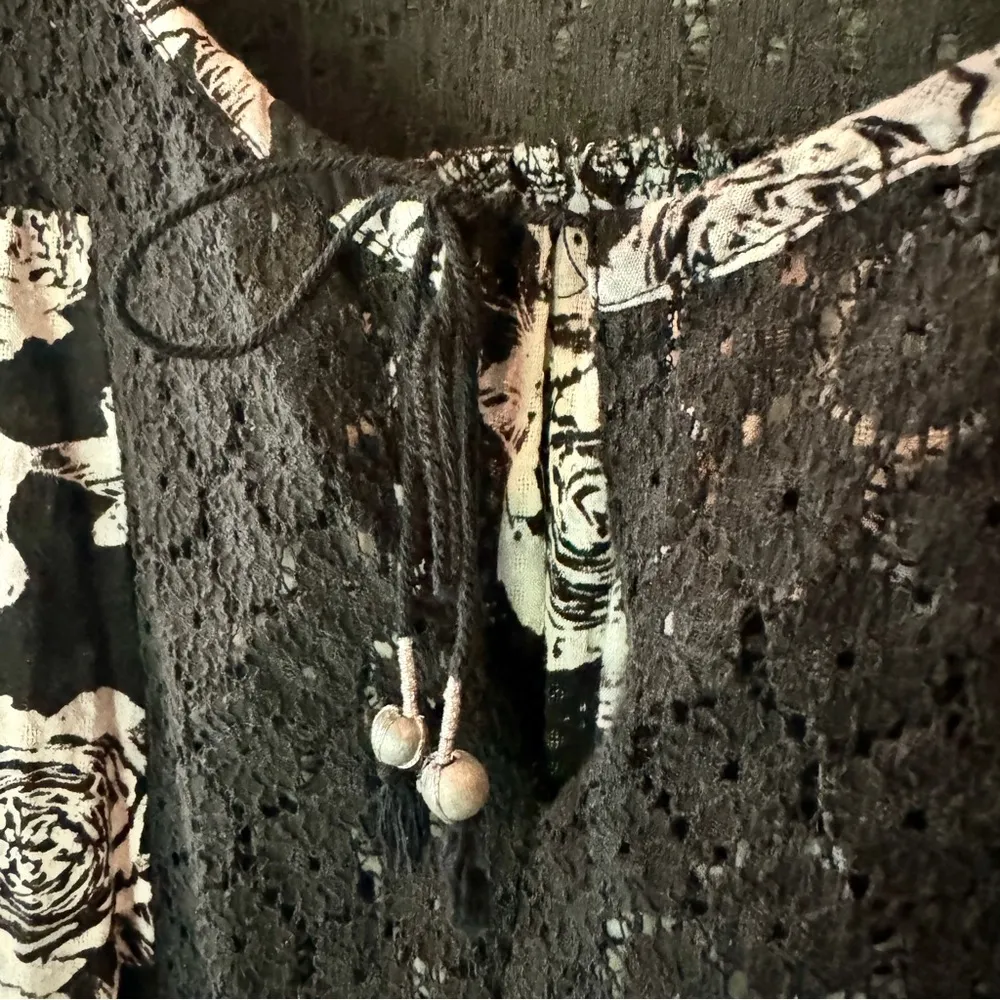 Free People Moon River Tunic Floral Lace Semi-Sheer Boho Relaxed Flowy Peasant S - Image 7