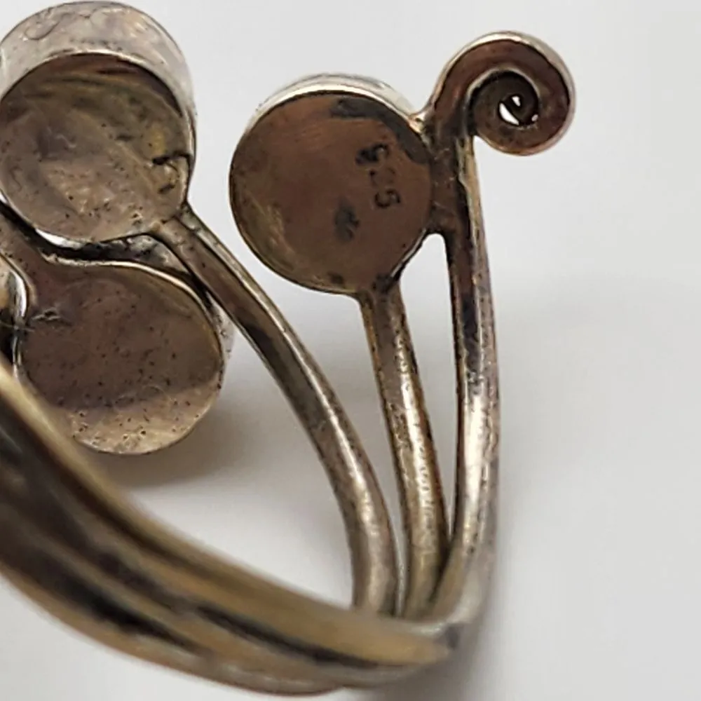 Sterling Silver & Purple Resin over Mother of Pearl Wire Wrap Adjustable Ring Purple - Image 5