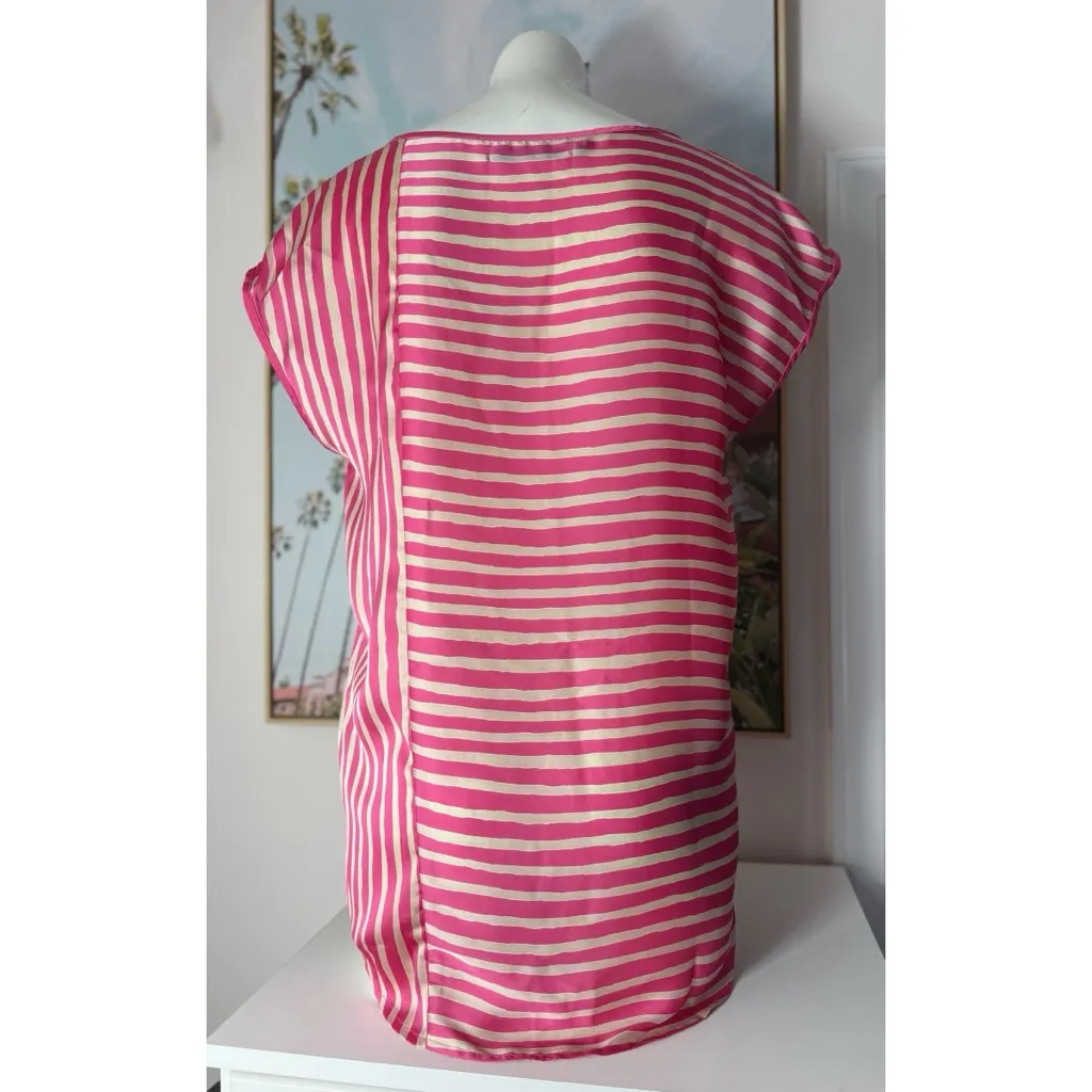 Zara Pink Cream Stripe Silky Satin Boxy Blouse Loose Fit Short Sleeve Top Small - Image 4