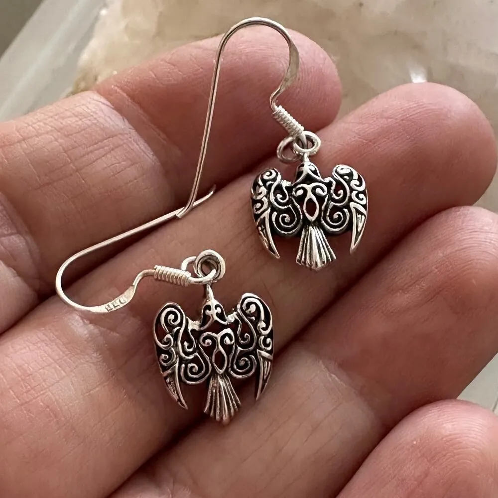Sterling Silver Raven Filigree Drop Earrings - Image 4
