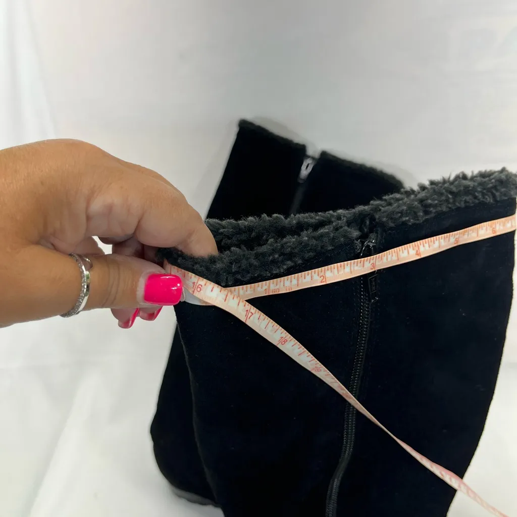 ALFANI VERMONT SUEDE LEATHER‎ SHEARLING TRIPLE BUCKLE RIDING BOOT WOMEN 7 BLACK - Image 10