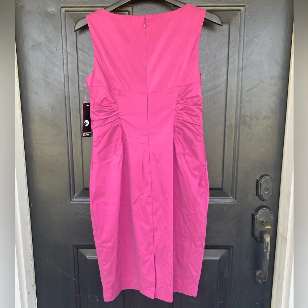 Adrianna Papell Raspberry Taffeta Sheath Midi Dress sz 6 Pleated Formal Cocktail - Image 4