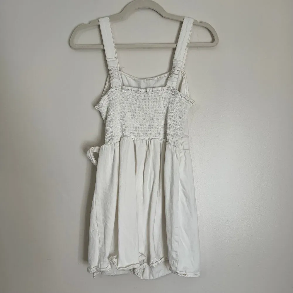 Sincerely Jules 100% Cotton White Romper Skort Dress Smocked Back Tie Waist Sz M - Image 9