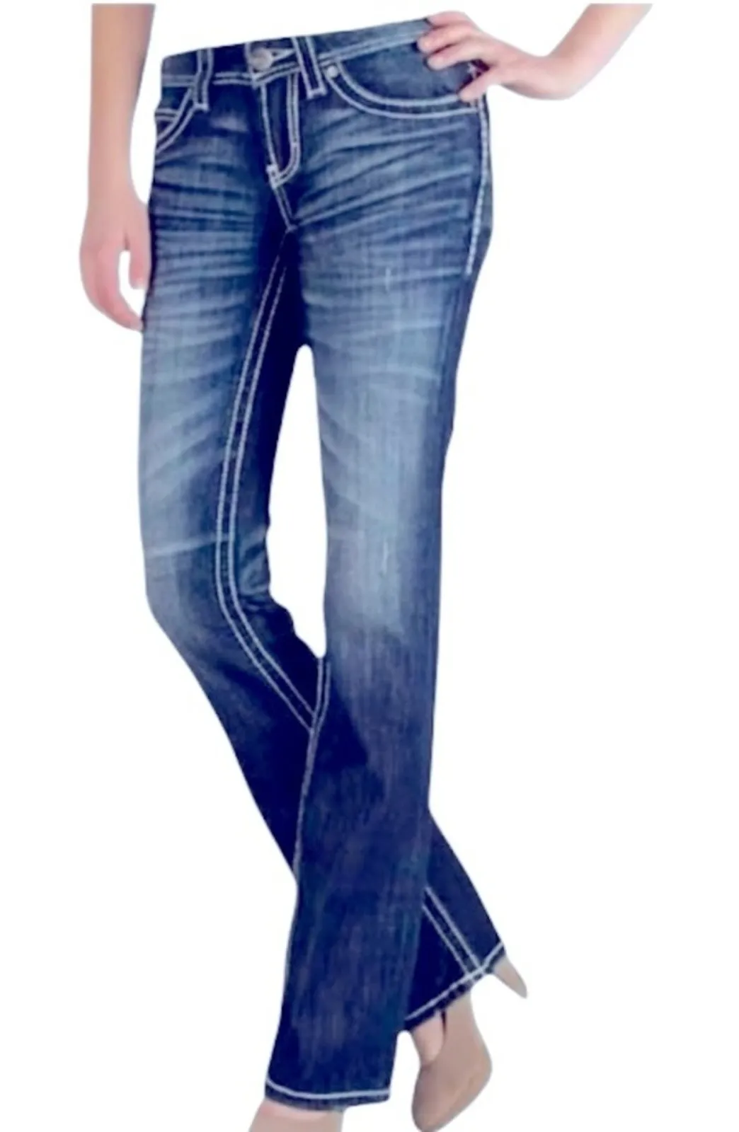 BKE Culture Bootcut Jeans 28x35.5 | Distressed Stretch with Embellishments - Image 1