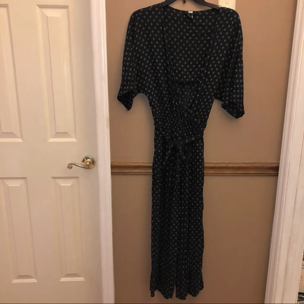 Anthropologie Paige‎ Vanette Polka-Dot Printed Cropped Jumpsuit Black Small - Image 3