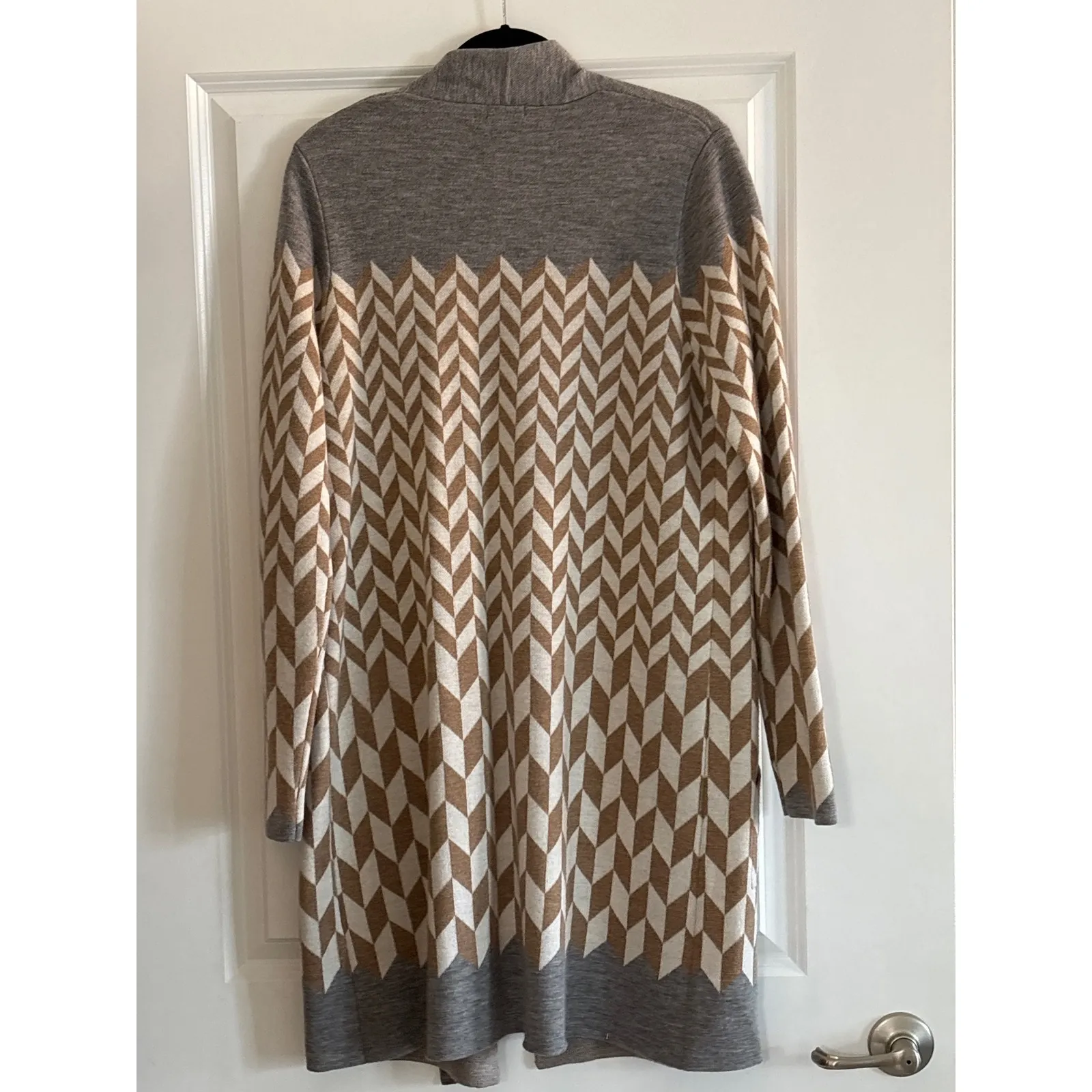 Minnie Rose Merino Wool Geometric Open Cardigan Sweater Size L - Image 2