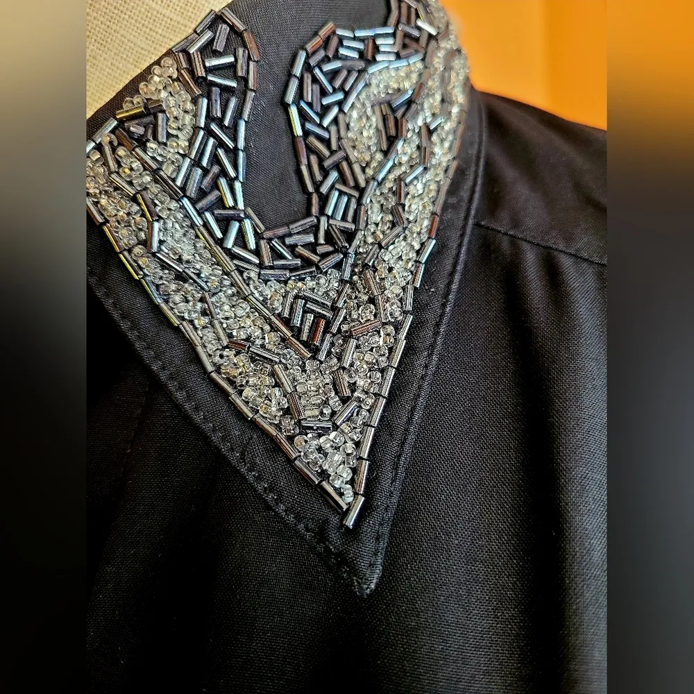 CACHE Black Silk Western Style Beaded Shirt - Image 4