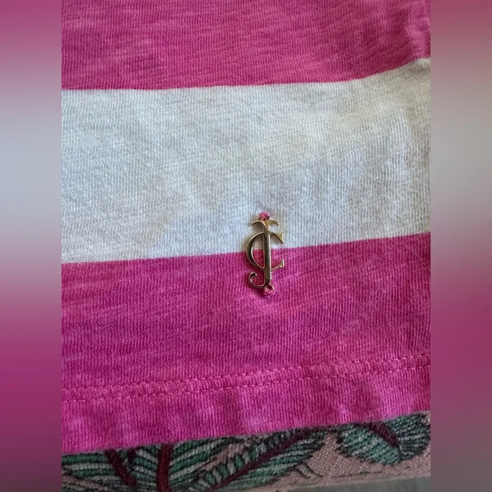 JUICY COUTURE Crew Neck Long Sleeve Cotton PINK WHITE STRIPE Bling Shirt Size L - Image 7
