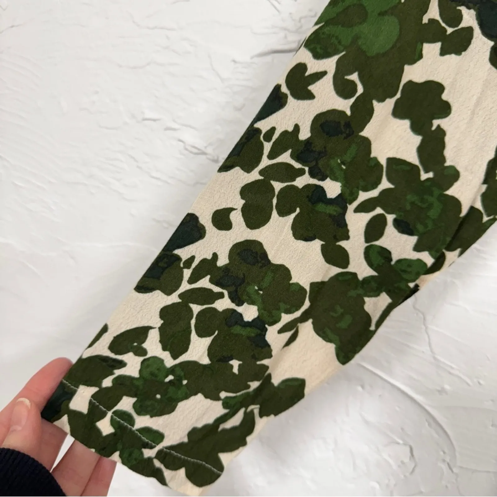 Ichi Green Cream Floral Long Sleeve Mini Dress Womens L Casual Boho Size L - Image 8