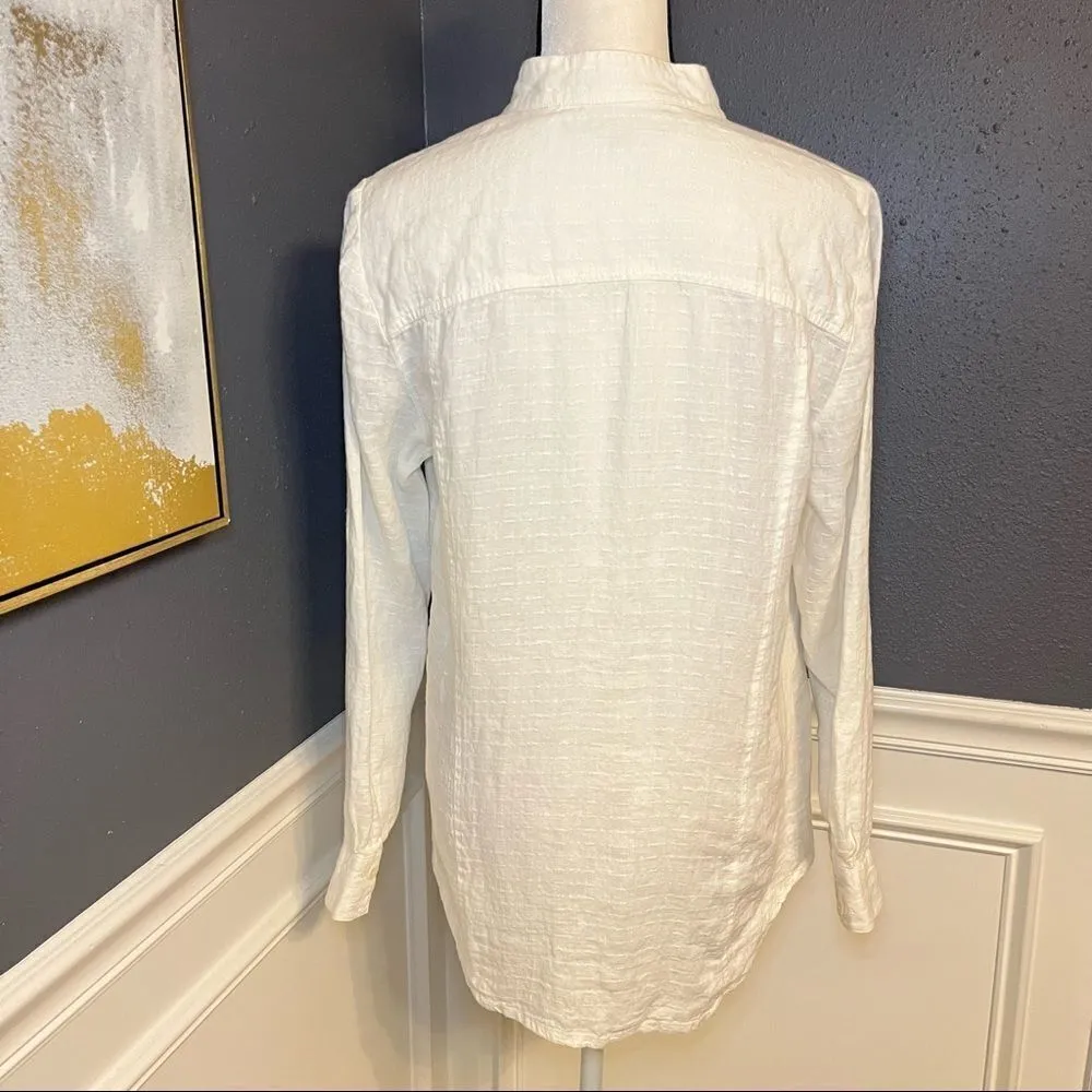 FLAX Linen Button Down Mandarin Collar Shirt - Image 5