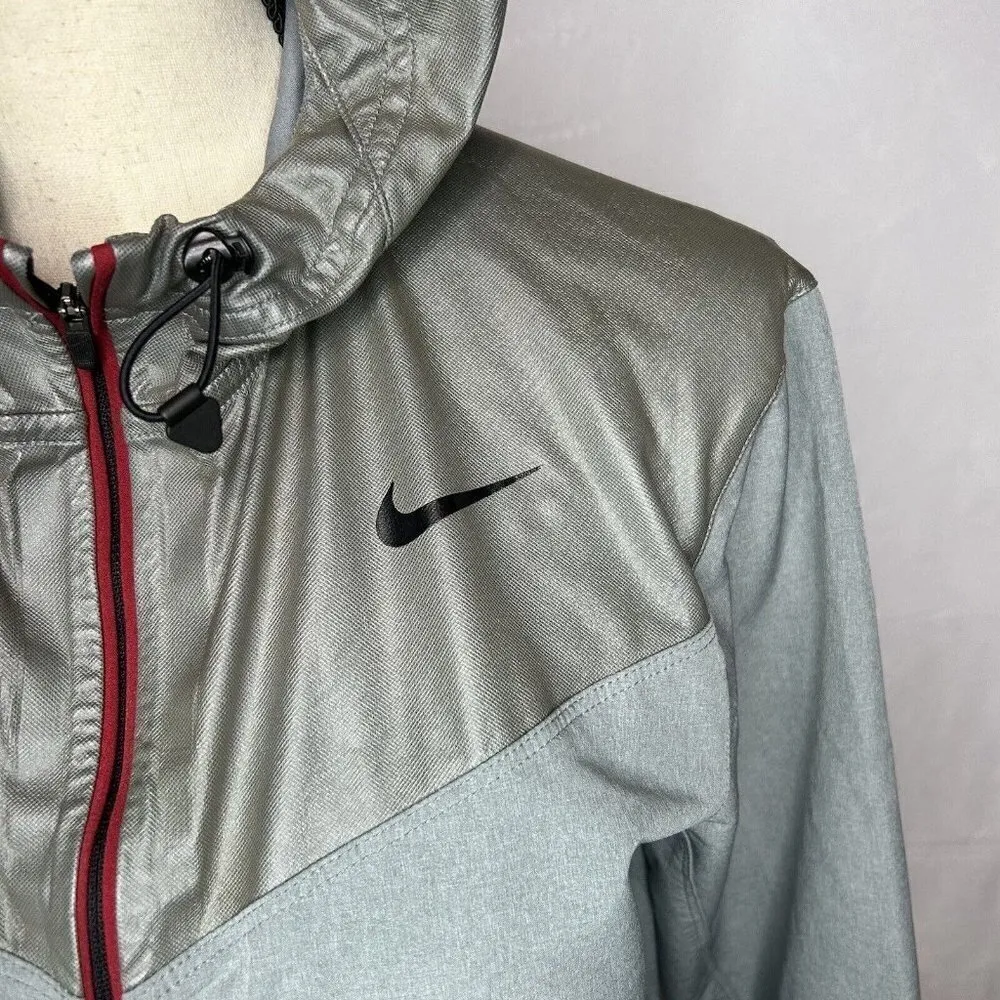 Nike Pro Running Jacket Womens Gray Red Hooded Full Zip Stretch Sz. S - Image 4