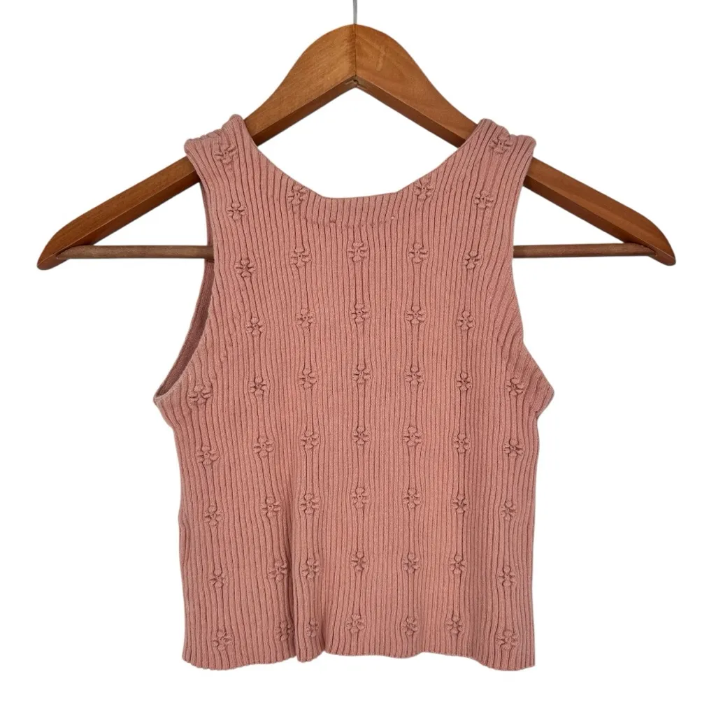 Storia Blush Pink Textured Floral Crop Top size Small Sleeveless Ribbed - Image 8