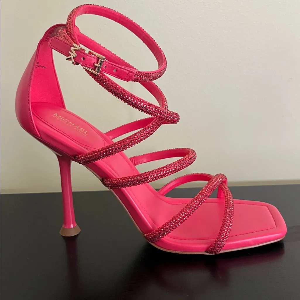 Michael Kors Imani Embellished Sandal in a fuchsia or bright pink color - Image 4