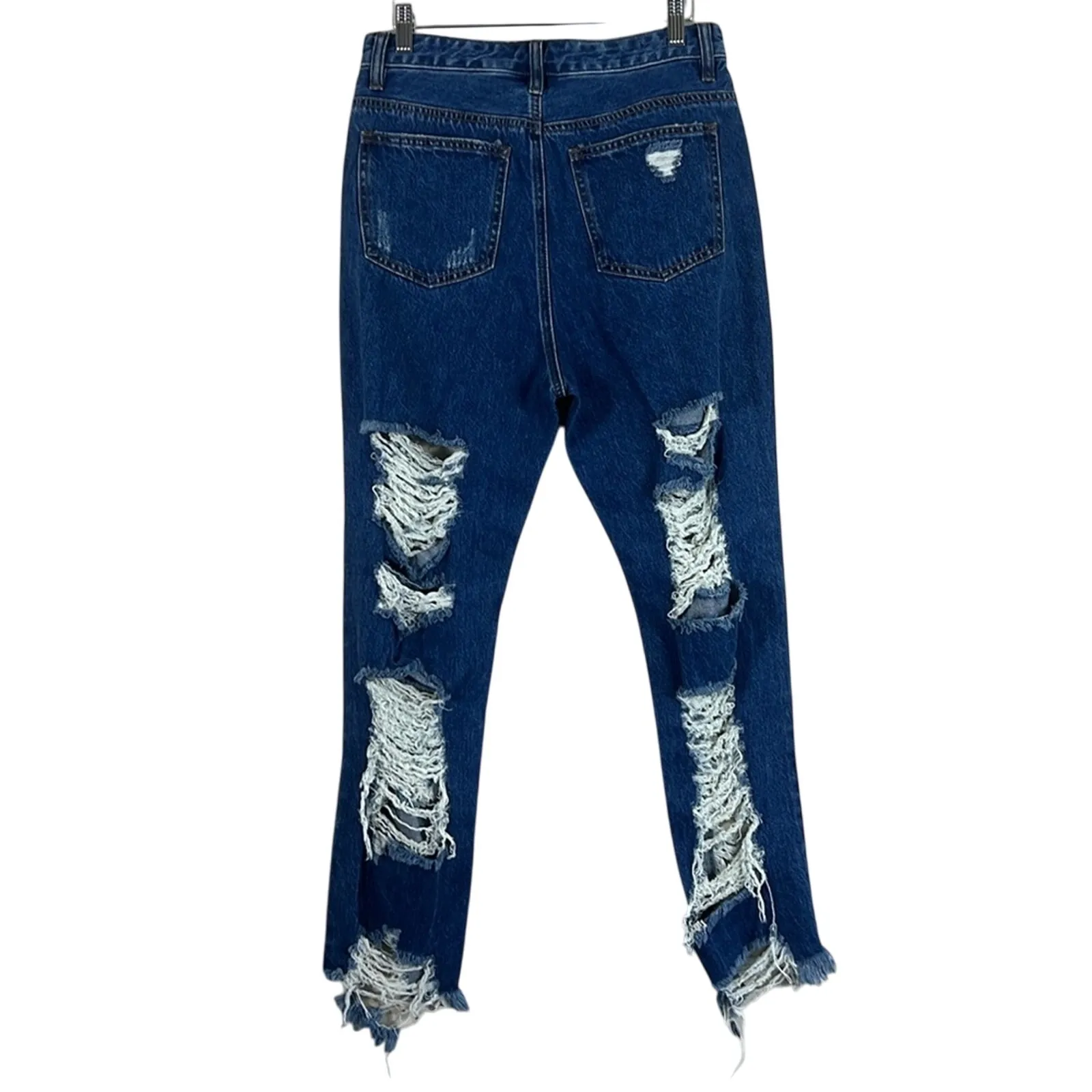 American Bazi Jeans Juniors 9 Dark Wash High Waisted Distressed Straight Leg - Image 4