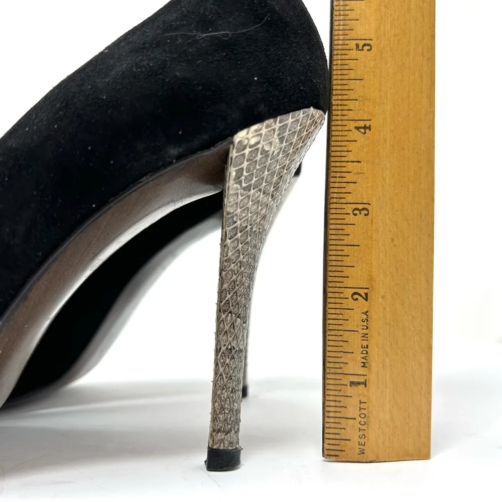 STUART WEITZMAN black suede, snakeskin, peep toe heels, made in Italy, size 8.5 - Image 7