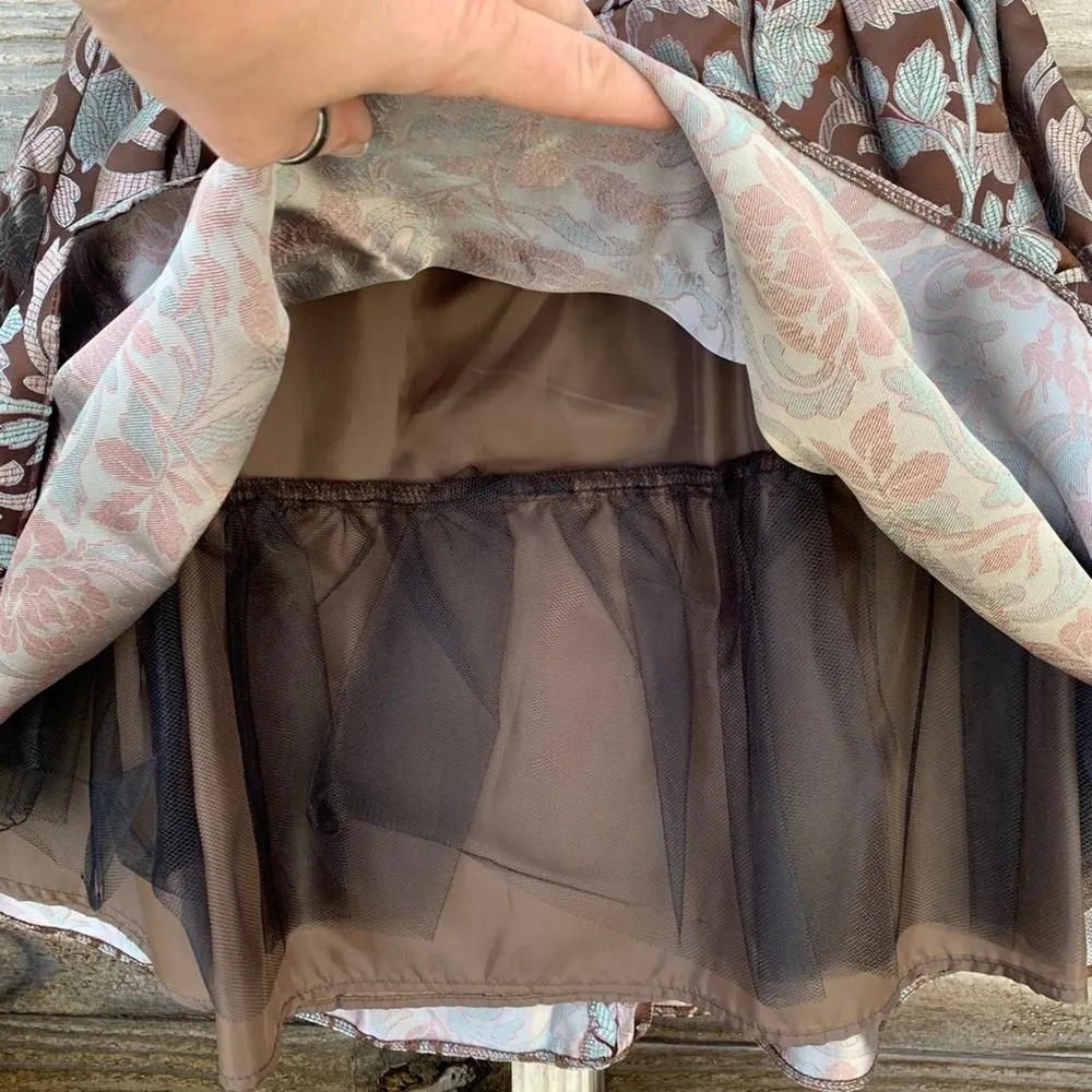 Jessica McClintock brown blue metallic floral vintage 90s prom cocktail dress - Image 3