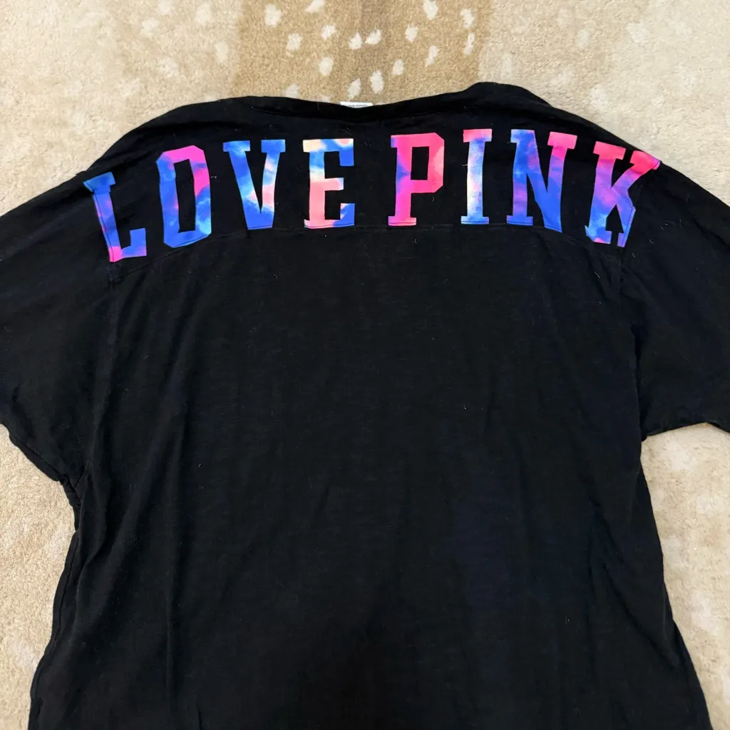Victoria’s Secret PINK love pink black tie dye long sleeve jersey women’s size M - Image 7