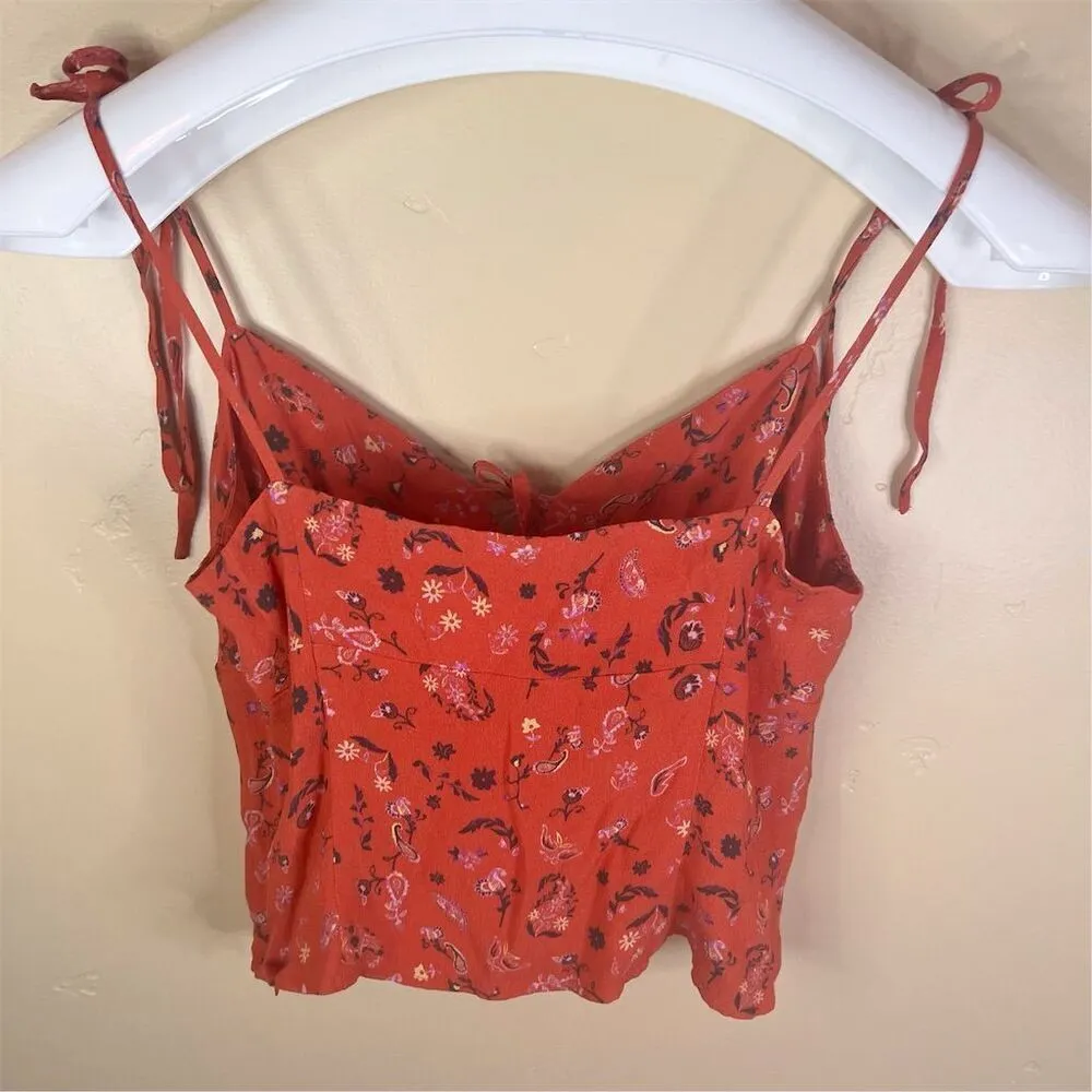Aritizia Wilfred Heidi Women's Floral Tank Top Red Size 8‎ with Shoulder Ties - Image 9