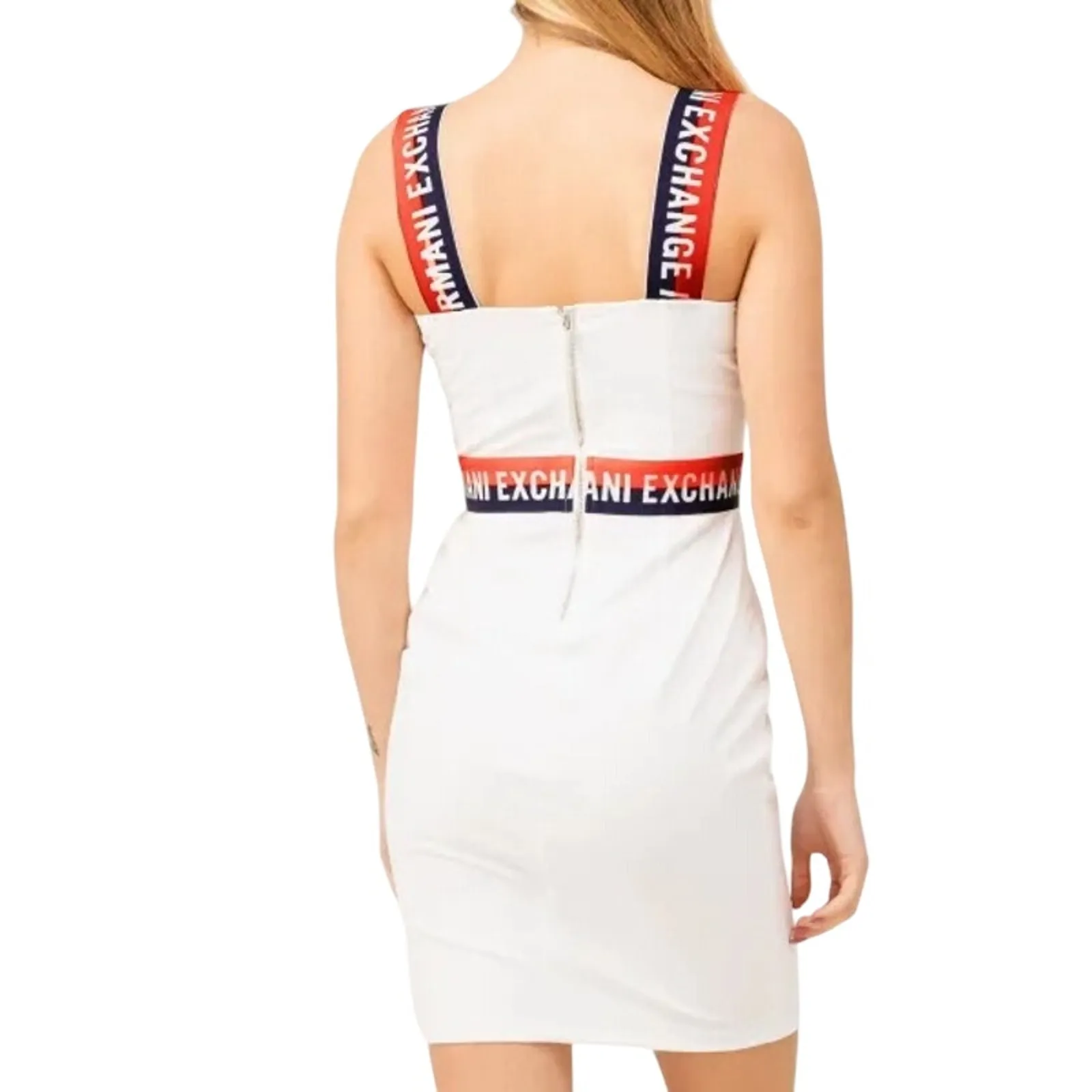 NWT XS Authentic Armani Exchange White Stretchy Dress Logo Bodycon Designer Y2K - Image 3
