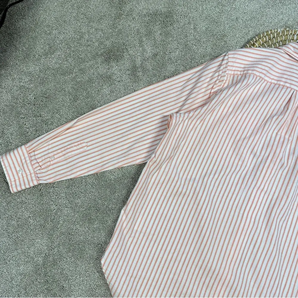 Lands’End Women’s Butto Down Shirt Top Stripes Classic Longsleeve White Orange M - Image 10