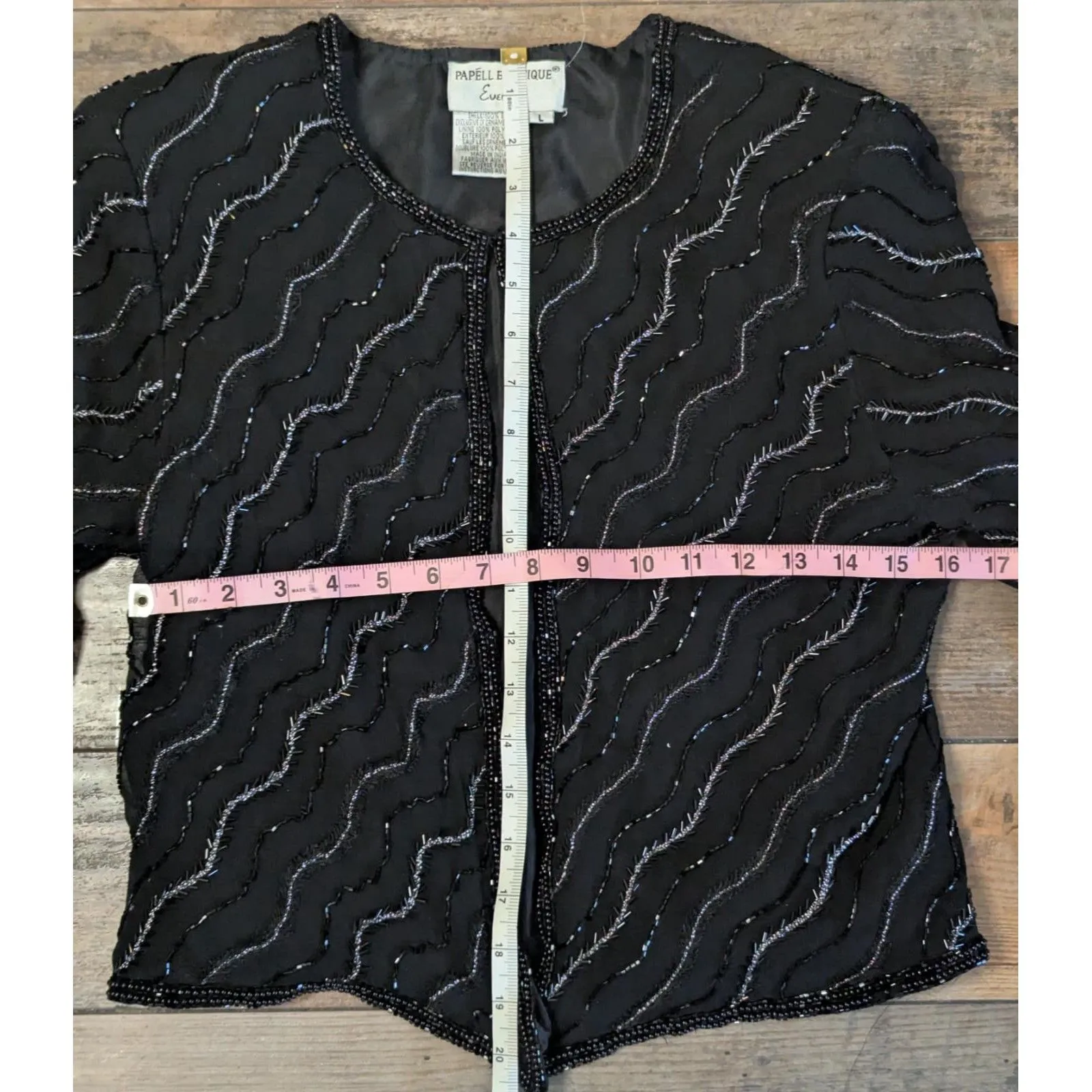 Vintage Papell Boutique Evening Black Beaded Jacket L 100% Silk Bolero Size L - Image 5