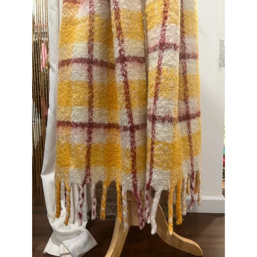 Mango MNG  Maxi Check Scarf Mustard/Cream - Image 7