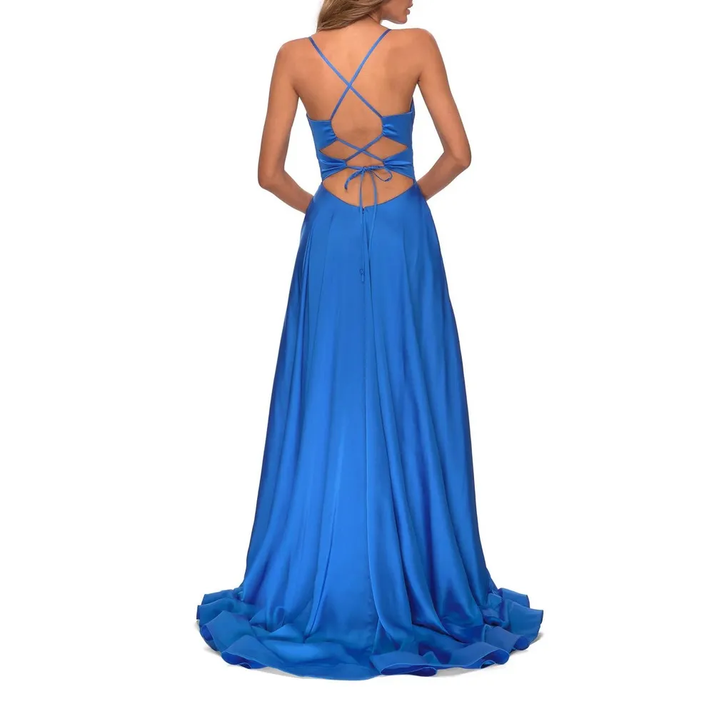 La Femme 28571 Royal Blue Satin Empire Waist Sleeveless Formal Gown Size 10 NWT - Image 2