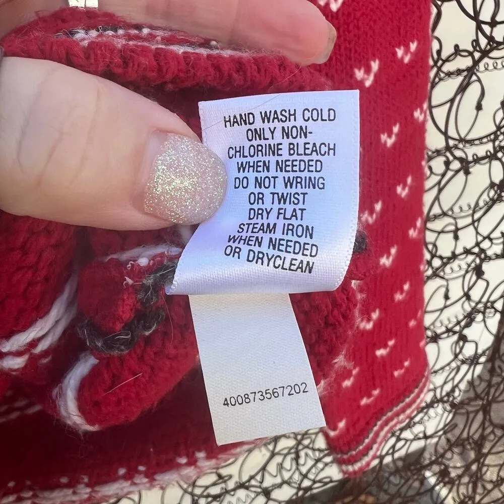 Croft & Borrow Fair Isle Frog Toggle Red Snowflake Winter Christmas Cardigan MED - Image 7