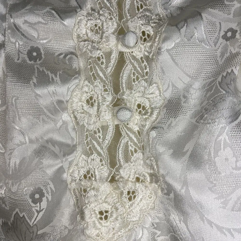 Vintage Gold label Victoria Secret Ivory Floral Lace Slip Rompe Lingerie Medium - Image 9