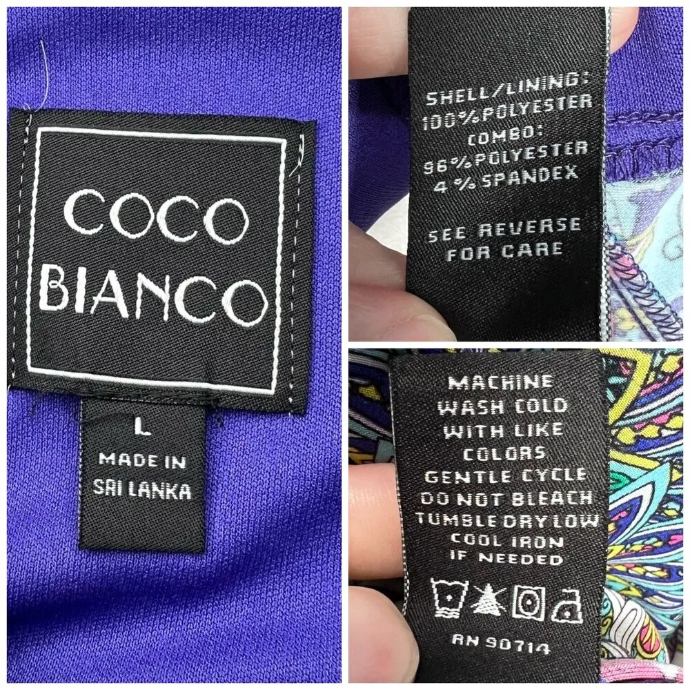 Coco Bianco Sheer Multicolor Print Blouse L NWT - Image 3