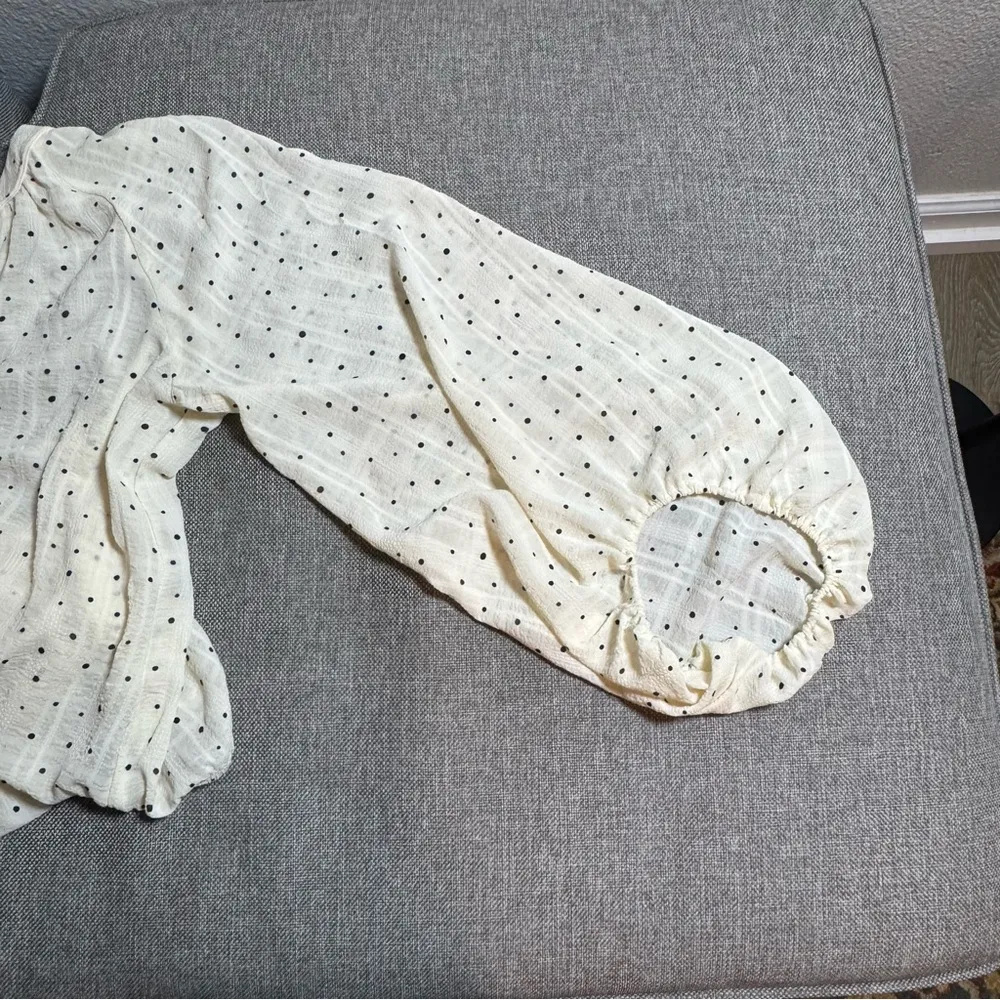 By the River Elegant Cream Blouse with Black Dots Small - Image 7