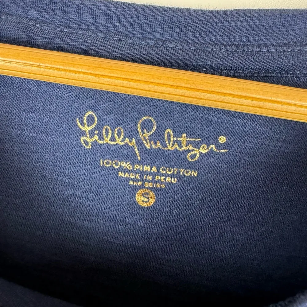 Lilly Pulitzer Pima Cotton True Navy Short Sleeve T-Shirt Size Small - Image 3