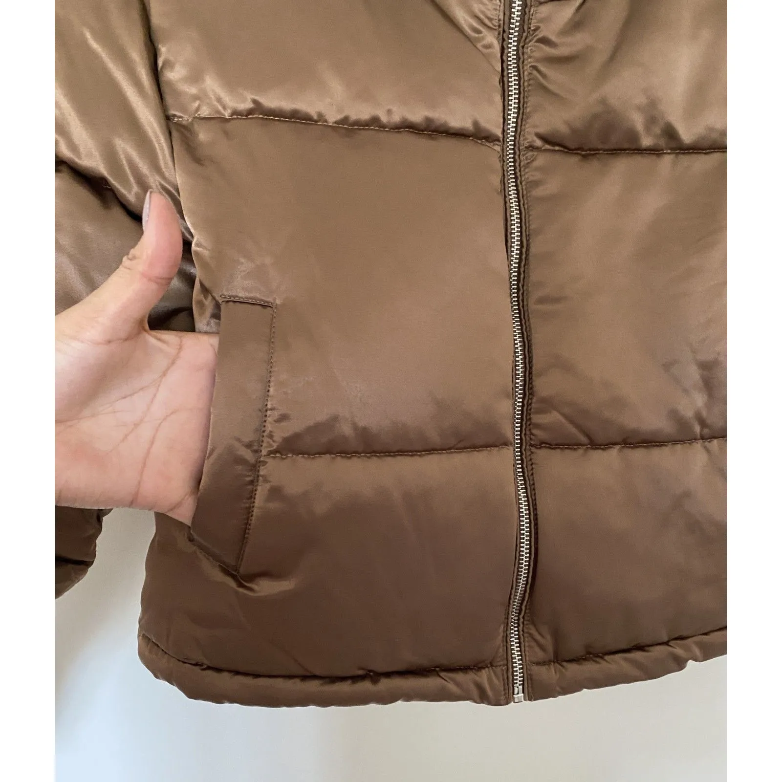 Seven For All Mankind Bronze Puffer Oversized Cropped Adjustable Waist Jacket XS - Image 7