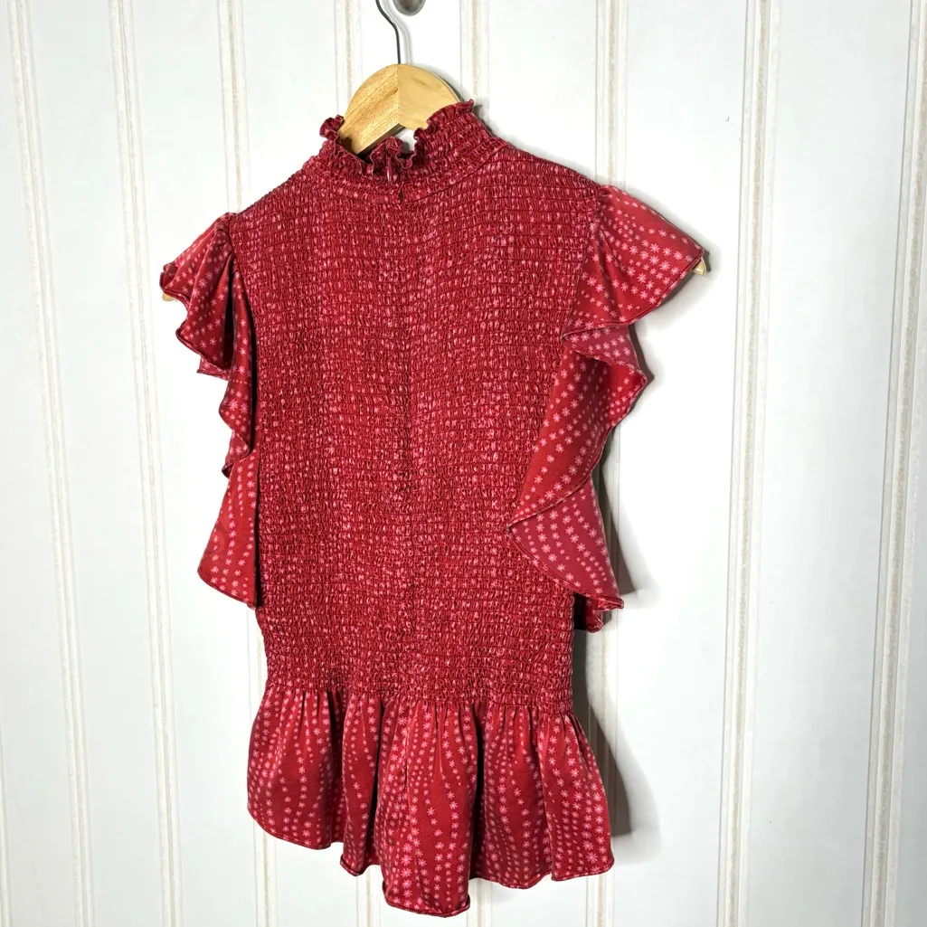 Silk Cinq a Sept Ruffled Turtleneck Top 473 Red Size M - Image 6