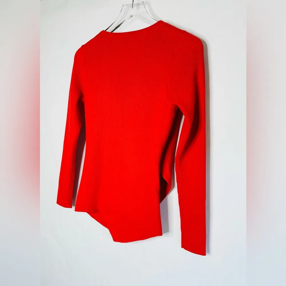 Milly Cross Front Long Sleeve Knit Red Gold Buttons Sweater Top Shirt Size M - Image 9